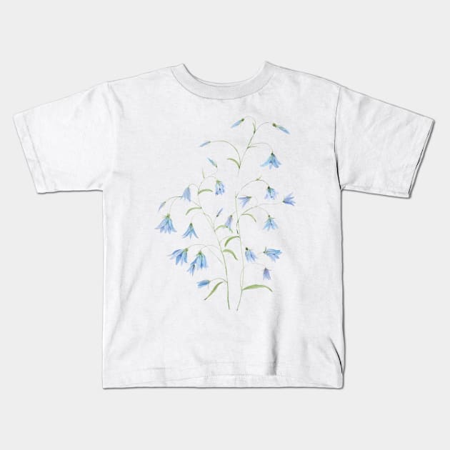 blue harebell flowers watercolor 2021 Kids T-Shirt by colorandcolor